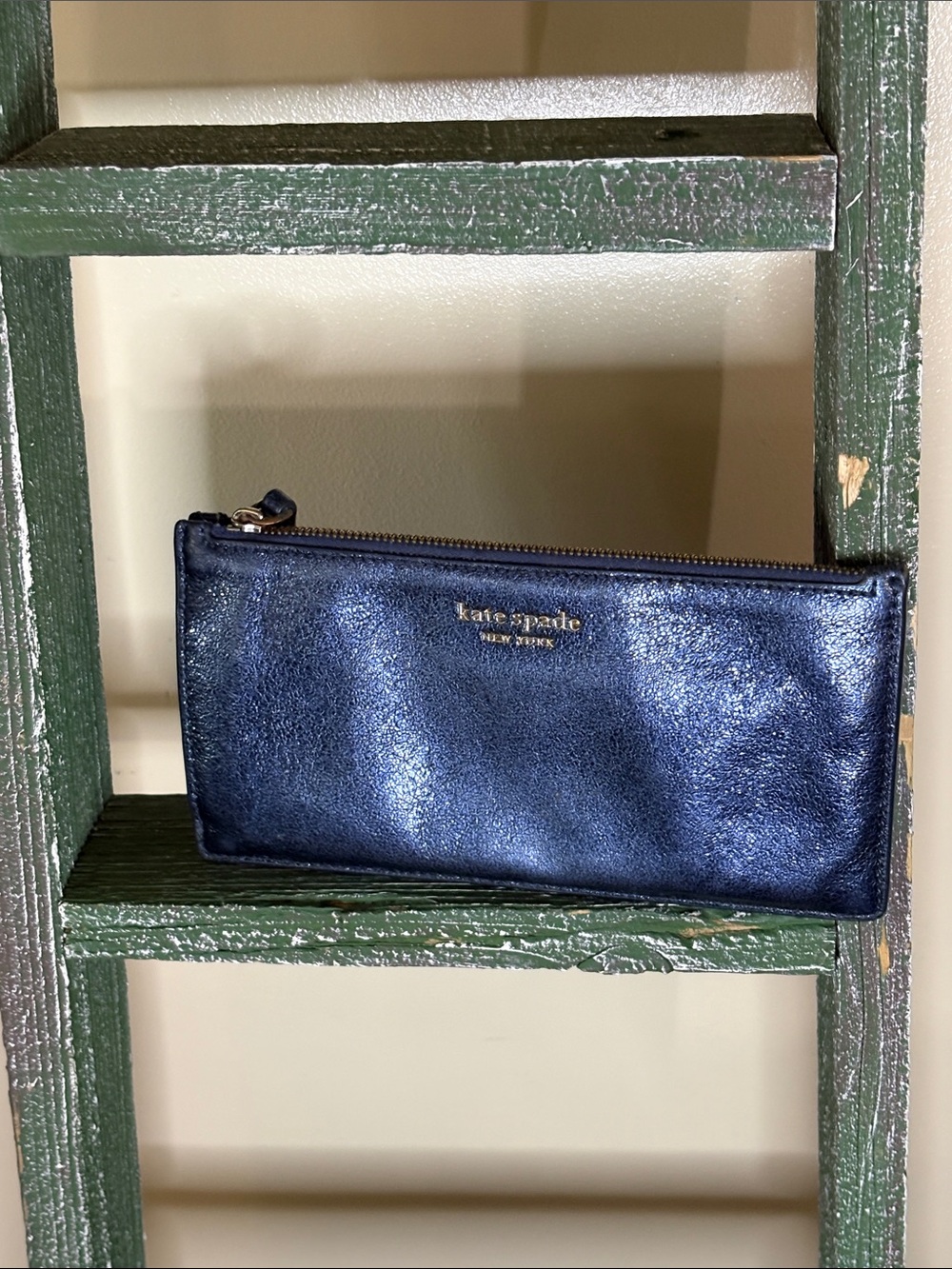 kate spade Metallic Navy Zip Card Holder